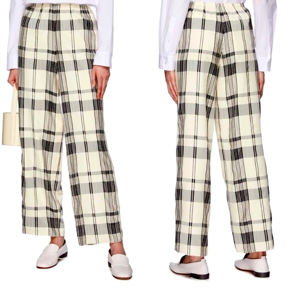 Theory Pants - THEORY Women's Black/Ivory Plaid Fluid Wide Leg Pull on Pant Like New Condition